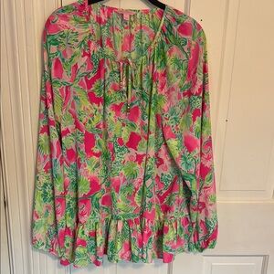 Lilly Pulitzer Pink and Green Floral Blouse